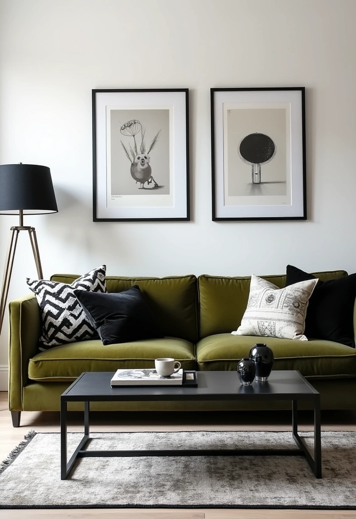 How to Style an Olive Green Sofa: 19 Stunning Color Palettes for Your Living Room! - 7. Timeless Elegance: Black and White