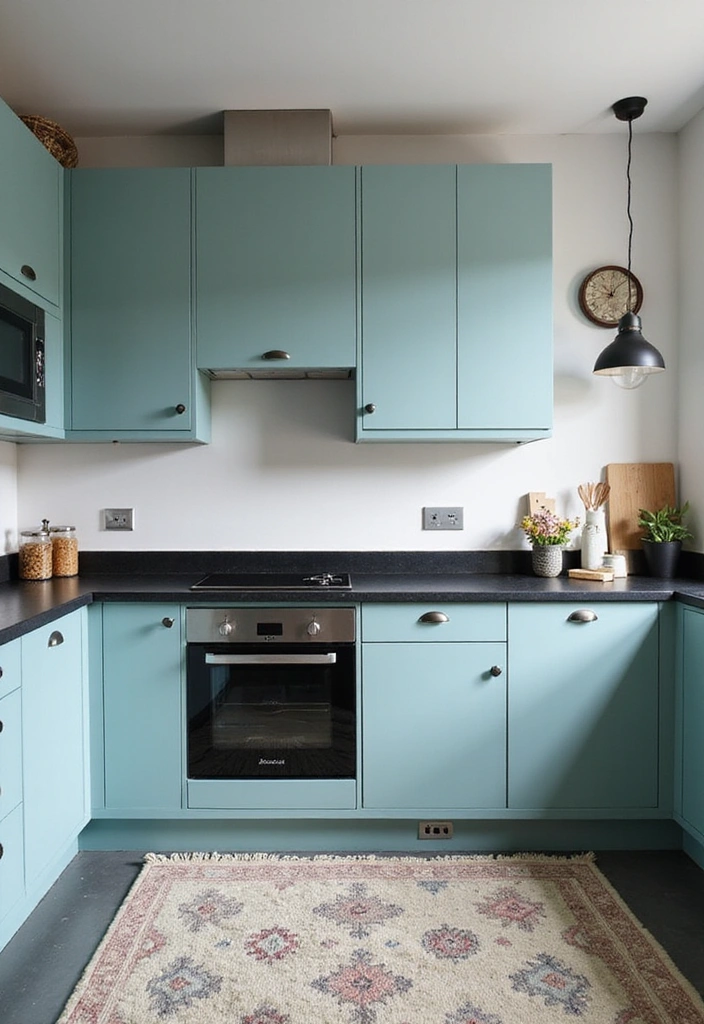 Timeless Dark Countertops Kitchen Color Schemes: 19 Beautiful Combinations for a Chic Look - 11. Cool Teal and Black Slate