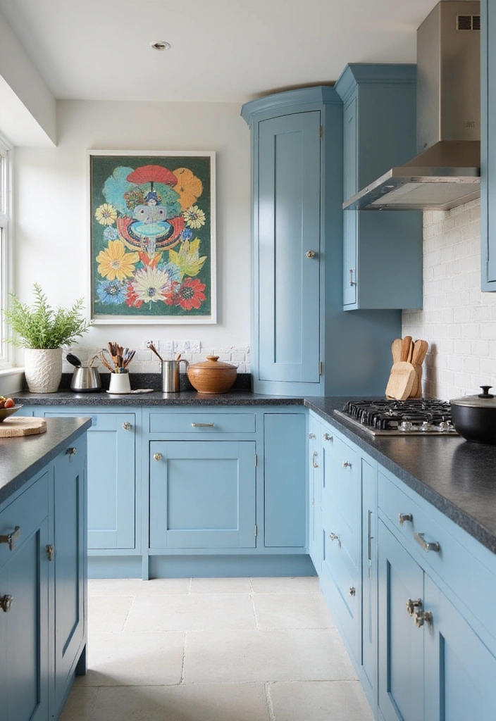 Timeless Dark Countertops Kitchen Color Schemes: 19 Beautiful Combinations for a Chic Look - 15. Light Blue and Dark Gray