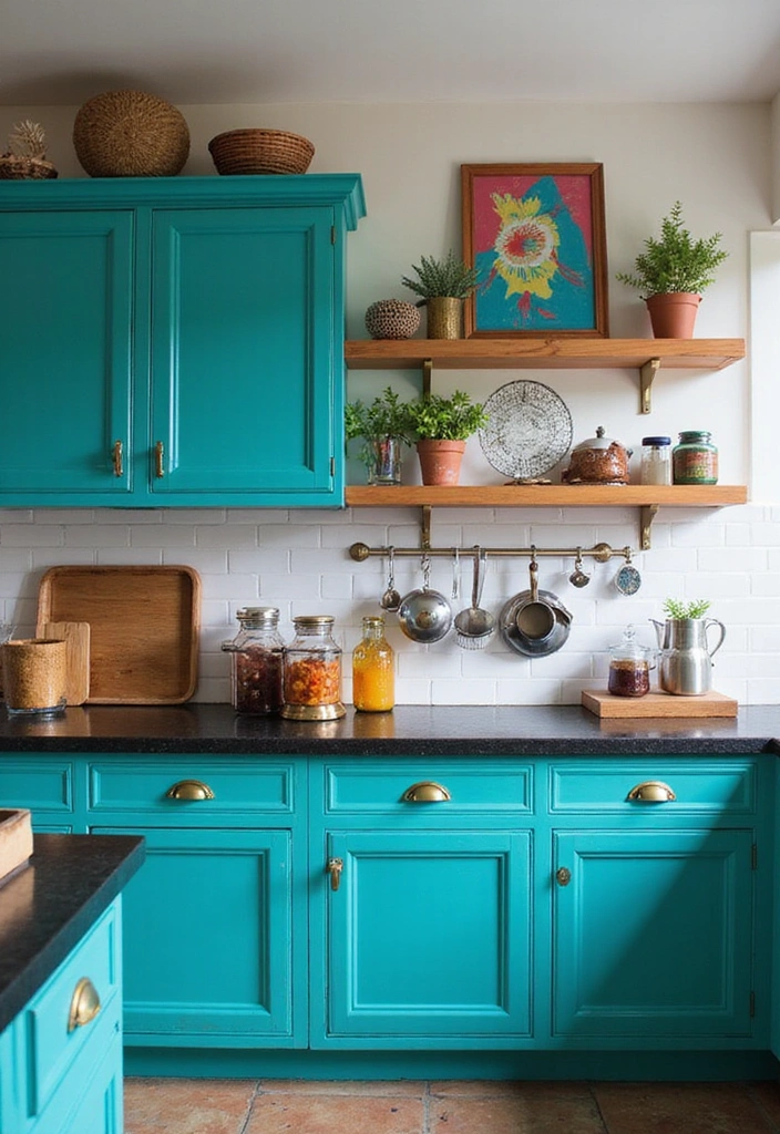 Timeless Dark Countertops Kitchen Color Schemes: 19 Beautiful Combinations for a Chic Look - 7. Vibrant Teal and Black