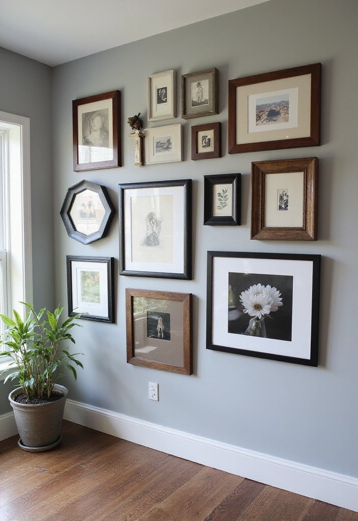 20 Dynamic Sherwin Williams Agreeable Gray Color Ideas with Darker Shades for Contrast! - 15. Contemporary Gallery Wall