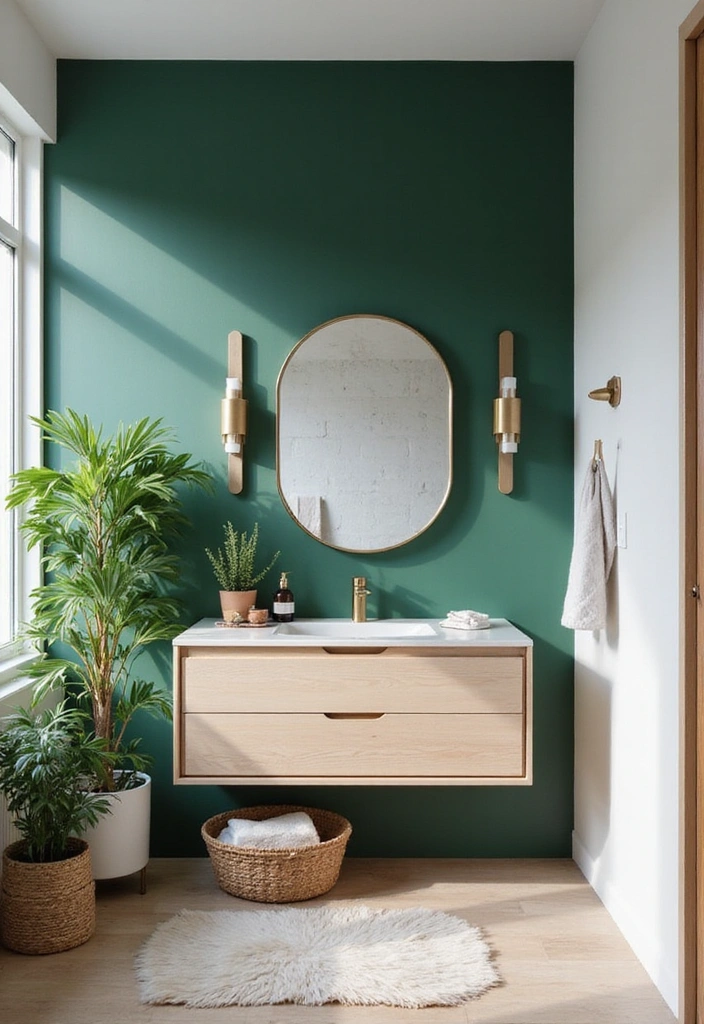 20 Inviting Forest Green Bathroom Ideas for a Cozy and Stylish High-Wall Retreat! - 1. Forest Green Accent Wall
