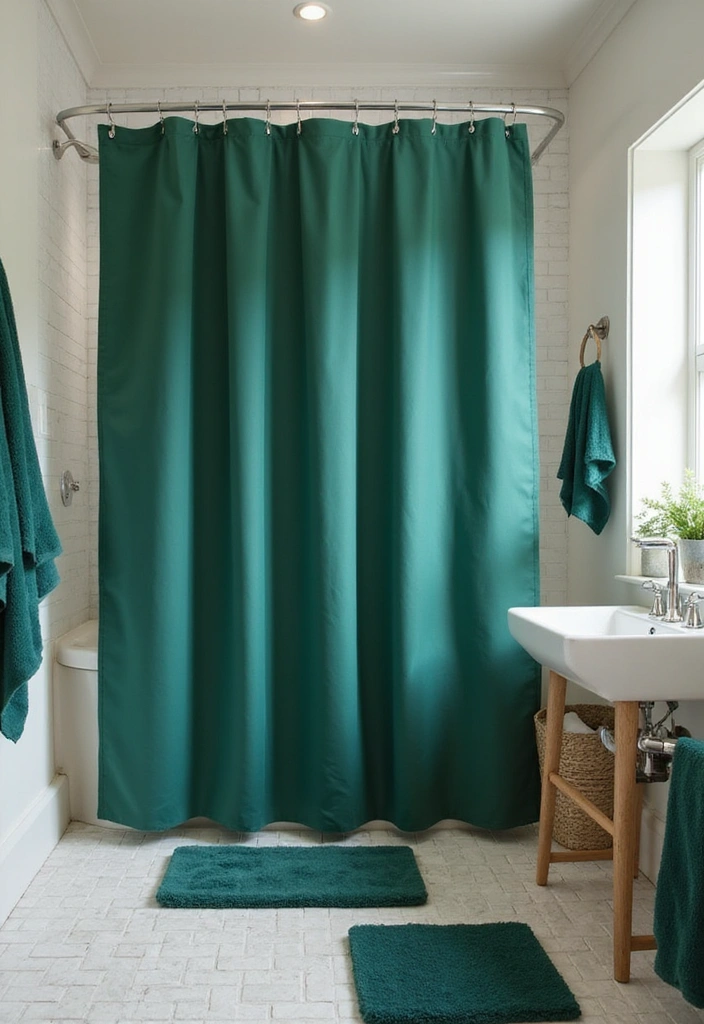 20 Inviting Forest Green Bathroom Ideas for a Cozy and Stylish High-Wall Retreat! - 14. Forest Green Shower Curtains
