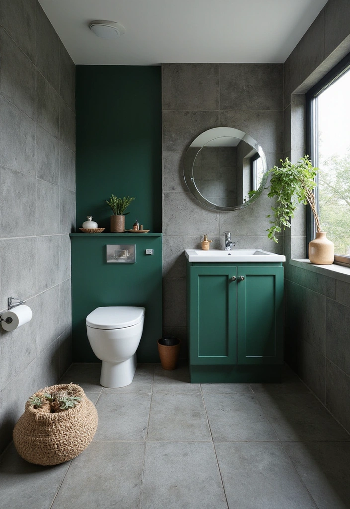 20 Inviting Forest Green Bathroom Ideas for a Cozy and Stylish High-Wall Retreat! - 18. Forest Green and Gray Combination