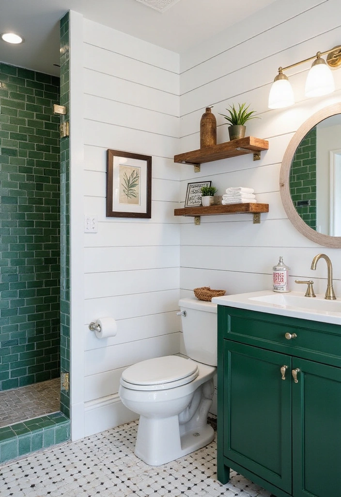 20 Inviting Forest Green Bathroom Ideas for a Cozy and Stylish High-Wall Retreat! - 3. Forest Green and White Contrast
