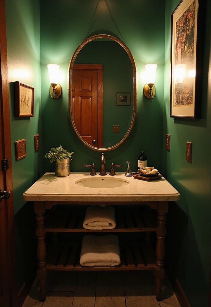 20 Inviting Forest Green Bathroom Ideas for a Cozy and Stylish High-Wall Retreat! - 6. Forest Green Lighting Fixtures