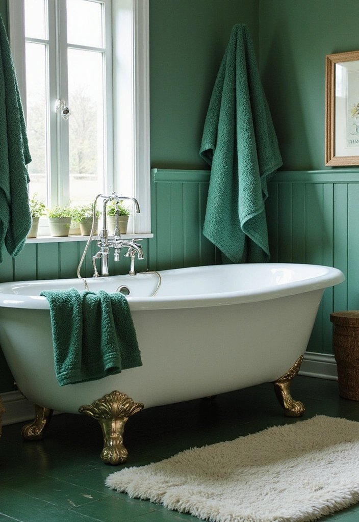 20 Inviting Forest Green Bathroom Ideas for a Cozy and Stylish High-Wall Retreat! - 7. Cozy Forest Green Textiles