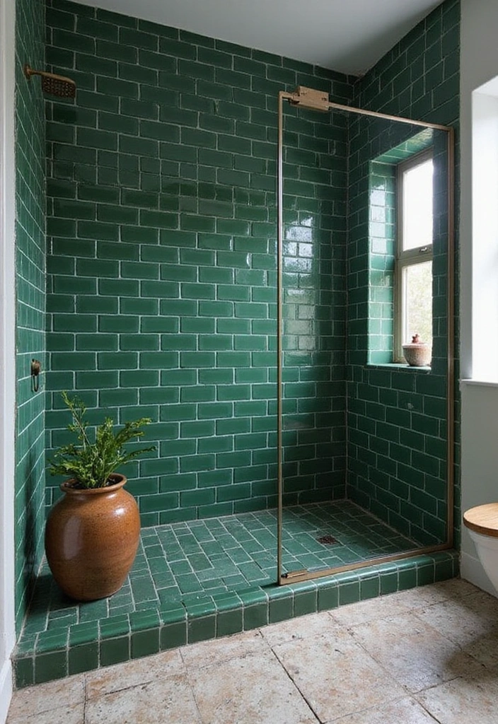 20 Inviting Forest Green Bathroom Ideas for a Cozy and Stylish High-Wall Retreat! - 8. Forest Green Tiles with White Grout
