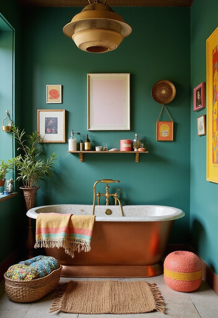 21 Serene Dark Green Bathrooms with Copper Tubs & Wainscoting Charm - 17. Whimsical Touches