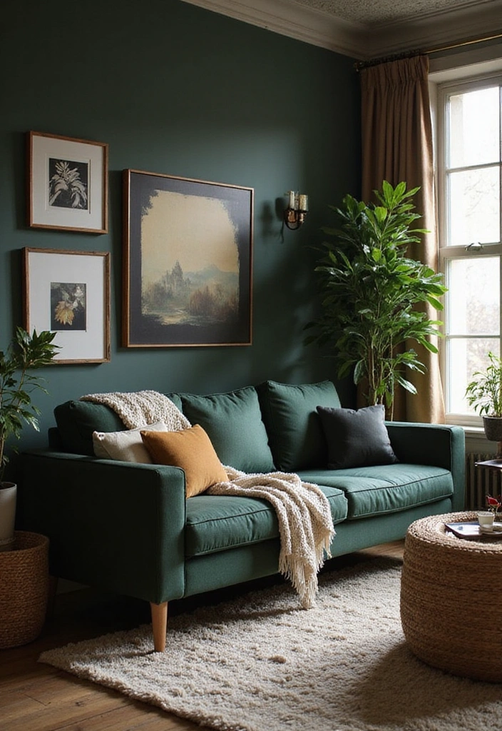 25 Dark Green Sofa Ideas with White Dove Walls (This Timeless Combo Wins!) - 13. Textured Paradise