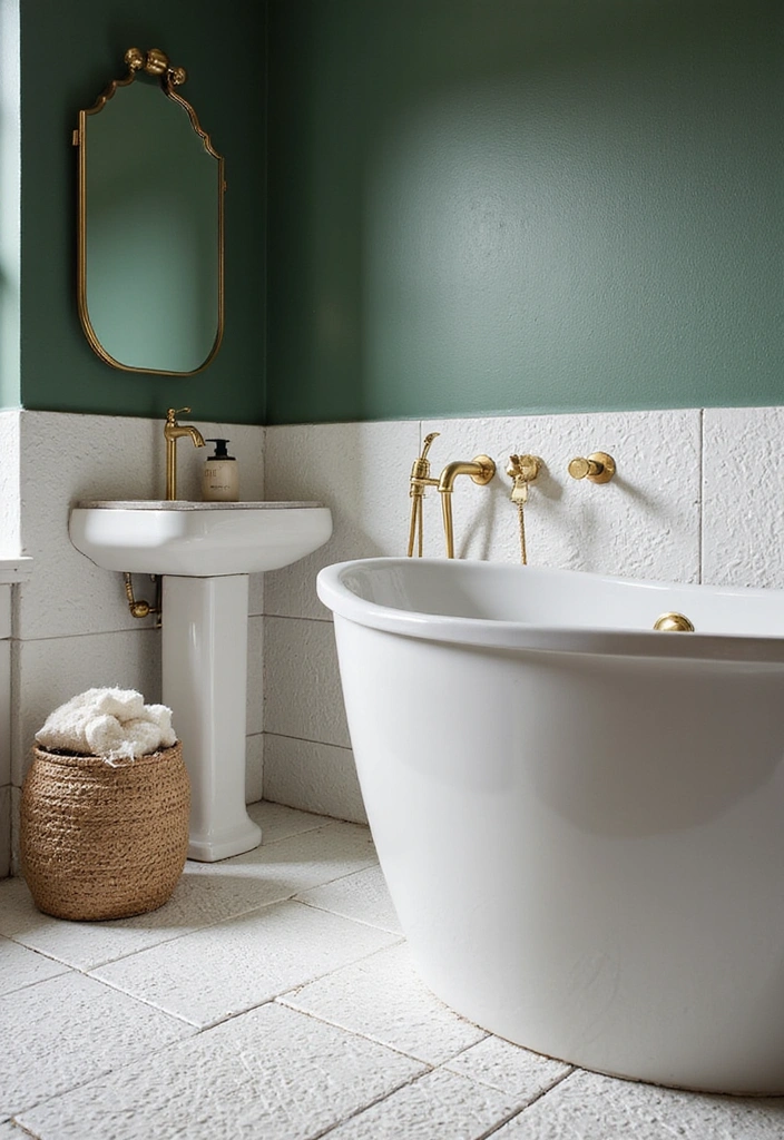 Green Smoke & Gold Bathrooms: 21 Elegant White Tile + Brass Accent Combos - 1. Striking Contrast with Textured White Tiles