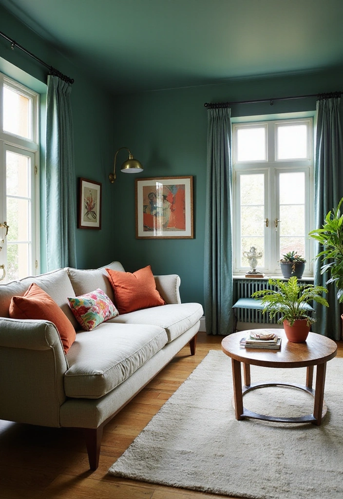Green Smoke SW 7732: 2025’s Most Sophisticated Paint Color (21 Mood-Boosting Ideas) - 2. Inviting Living Room Vibes
