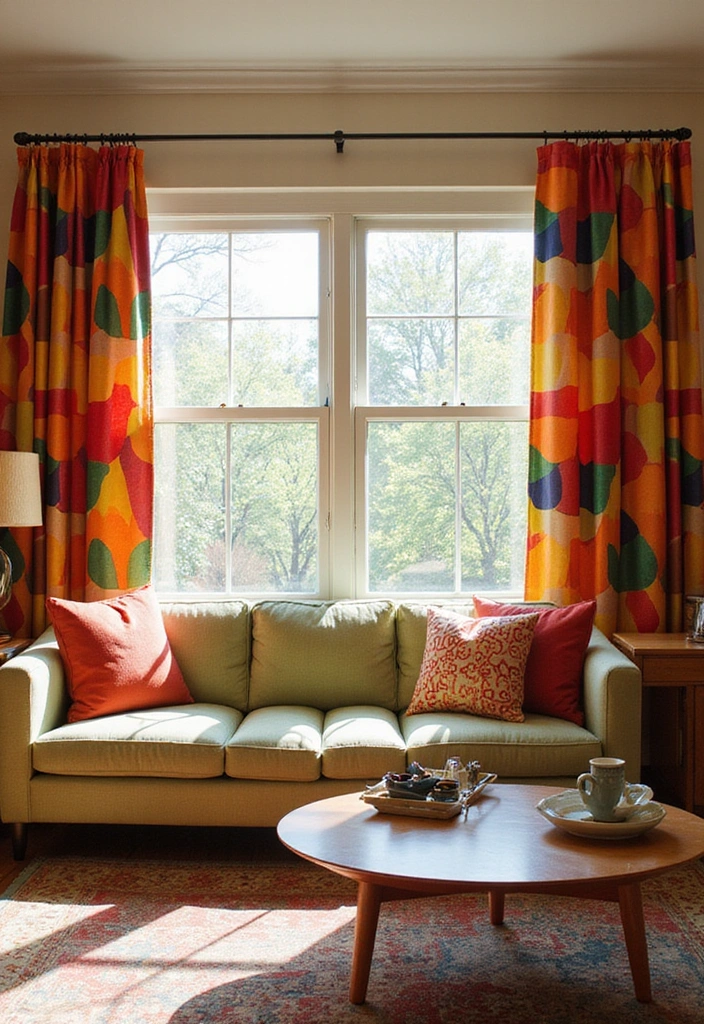How to Transform Your Mid-Century Modern Living Room with Bold Color Blocking Techniques! - 14. Experiment with Colorful Window Treatments