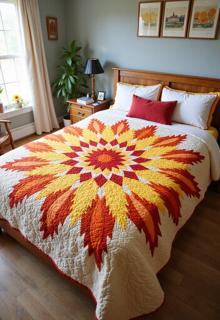 15 Stunning Optical Illusion Quilt Patterns to Transform Your Cozy Bedroom - 11. The Radiant Sunburst Design