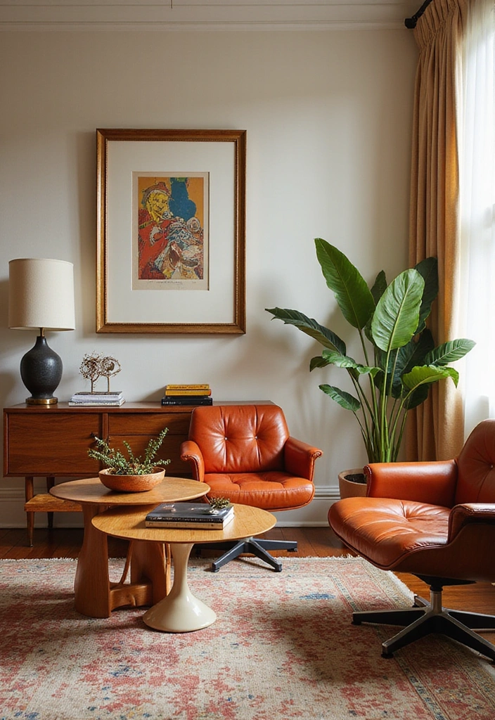 19 Bold & Eclectic Living Room Ideas That’ll Make You Ditch Minimalism (#7 is Wild!) - 11. Mid-Century Modern Vibes