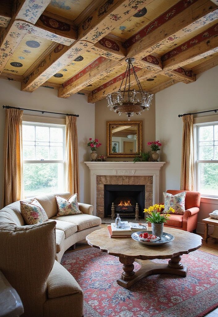 19 Bold & Eclectic Living Room Ideas That’ll Make You Ditch Minimalism (#7 is Wild!) - 16. Fun Ceiling Decor