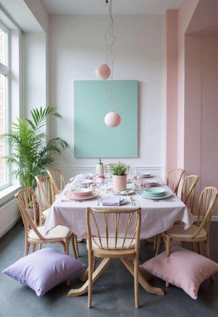 19 Stunning Color Palettes to Elevate Charcoal Gray Flooring in Dining Rooms - 4. Soft Pastels: Blush, Mint, and Lavender