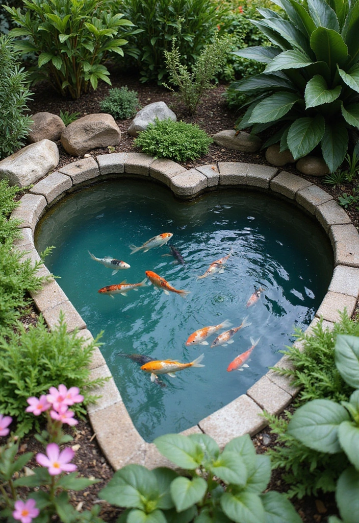 19 Stunning Container Pond Ideas with Fish for Small & Stylish Gardens - 12. Heart-Shaped Pond