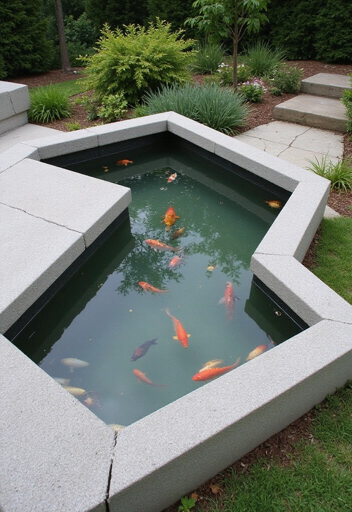 19 Stunning Container Pond Ideas with Fish for Small & Stylish Gardens - 15. Compact Concrete Pond
