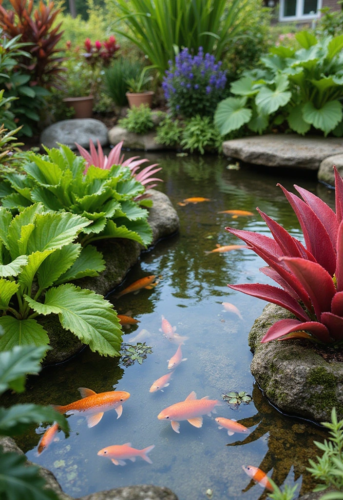 19 Stunning Container Pond Ideas with Fish for Small & Stylish Gardens - 19. Aquatic Plant Showcase Pond