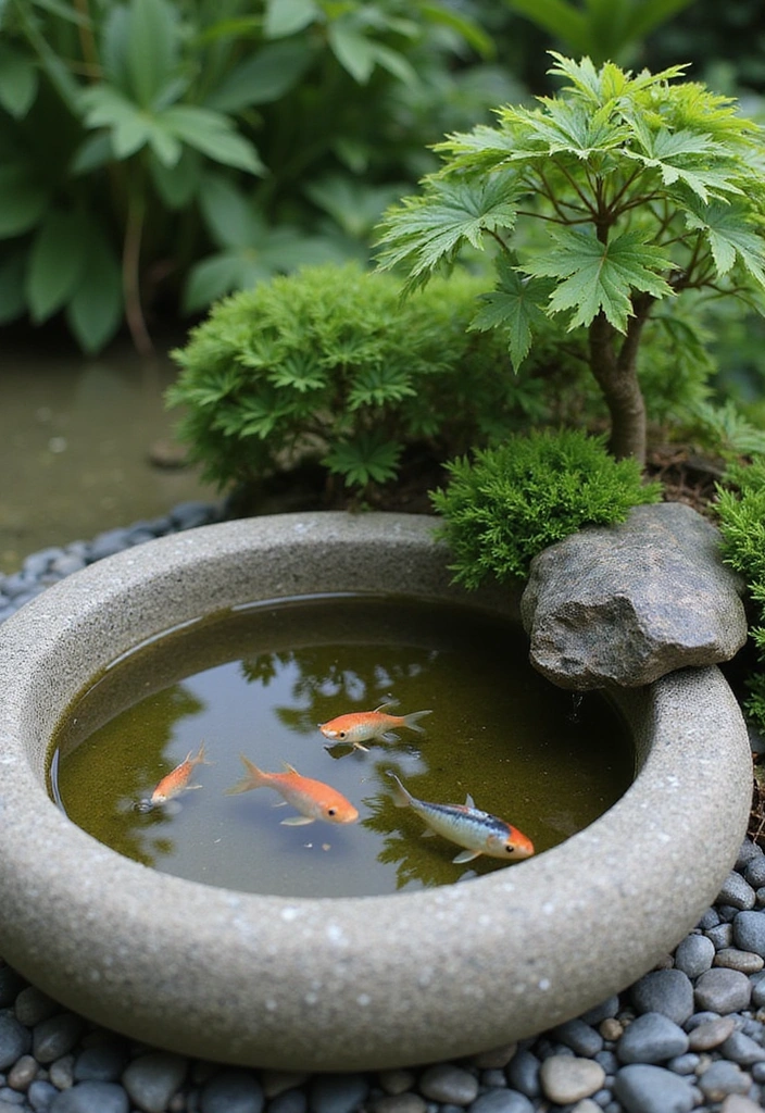 19 Stunning Container Pond Ideas with Fish for Small & Stylish Gardens - 3. Zen Miniature Pond