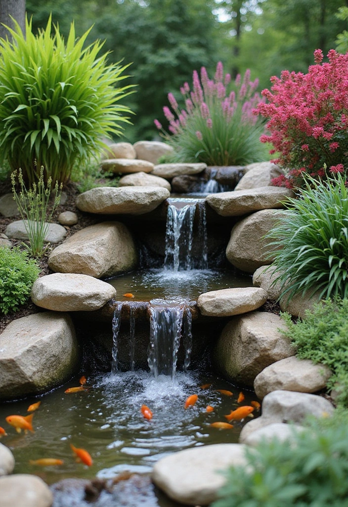 19 Stunning Container Pond Ideas with Fish for Small & Stylish Gardens - 7. Tiered Waterfall Pond