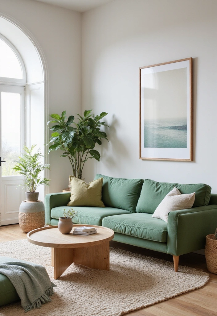 28 Easy & Stunning Green Couch Living Room Ideas for Busy Women Who Love Style - 16. Coastal Retreat