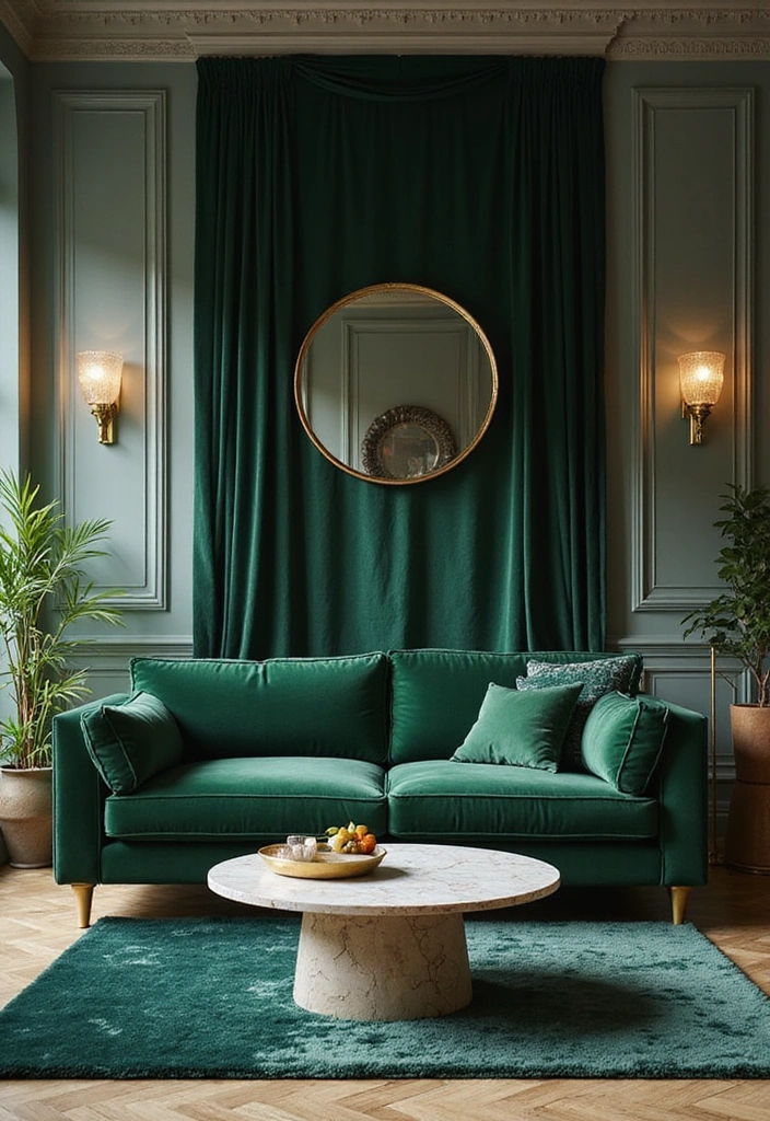 28 Easy & Stunning Green Couch Living Room Ideas for Busy Women Who Love Style - 2. Luxe Velvet Vibes