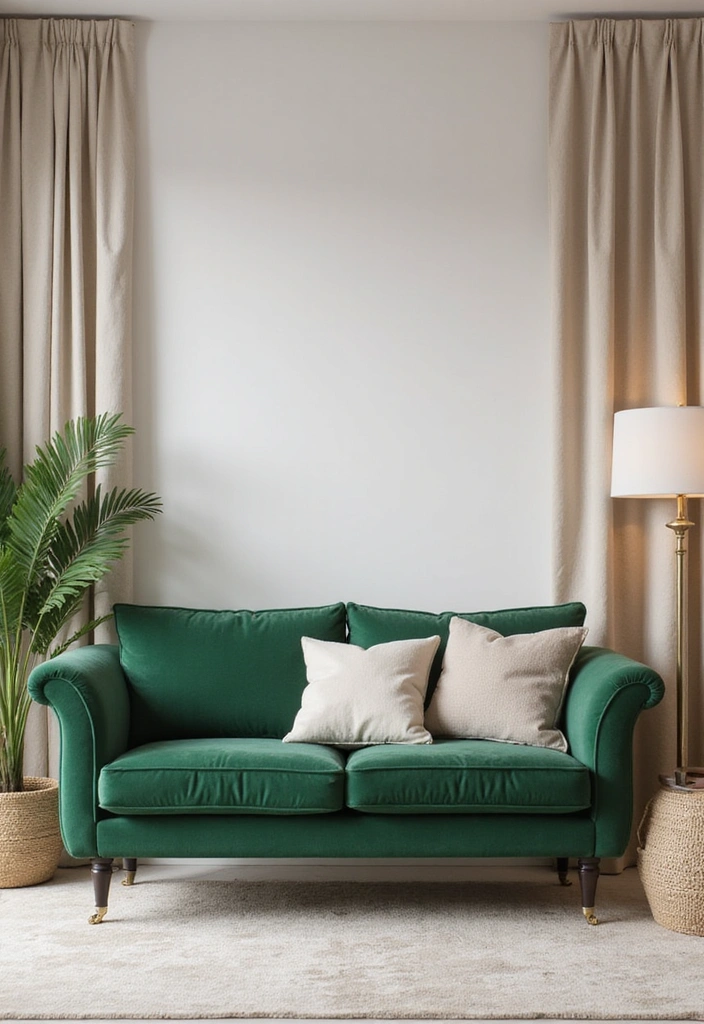 28 Easy & Stunning Green Couch Living Room Ideas for Busy Women Who Love Style - 20. Elegant Neutral Backdrop