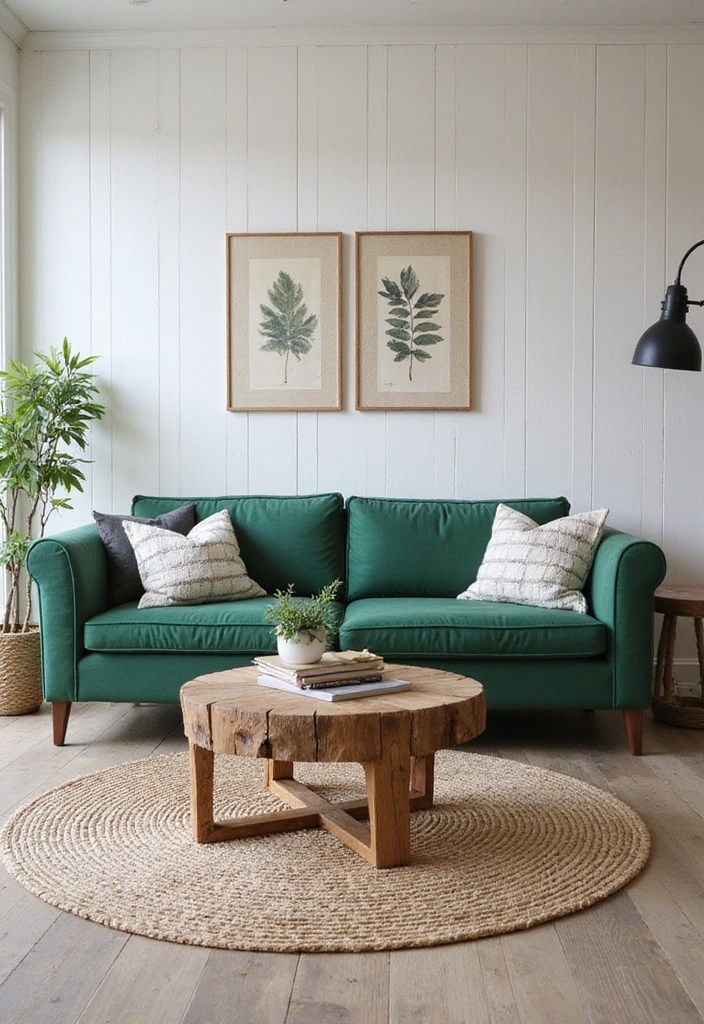 28 Easy & Stunning Green Couch Living Room Ideas for Busy Women Who Love Style - 26. Modern Farmhouse