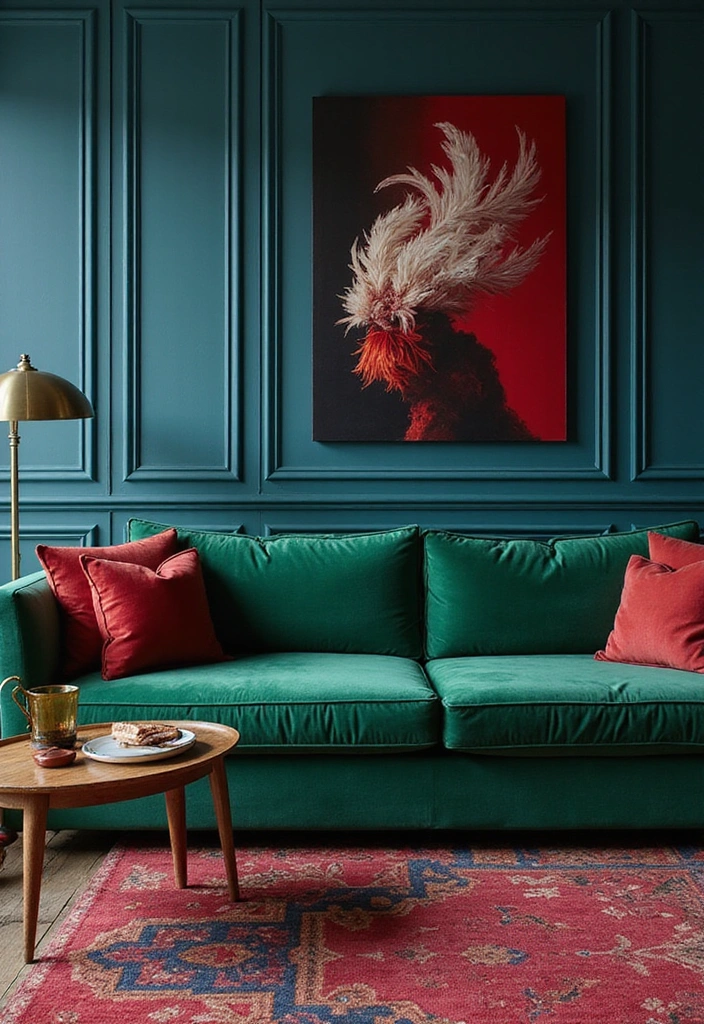 28 Easy & Stunning Green Couch Living Room Ideas for Busy Women Who Love Style - 6. Bold Jewel Tones