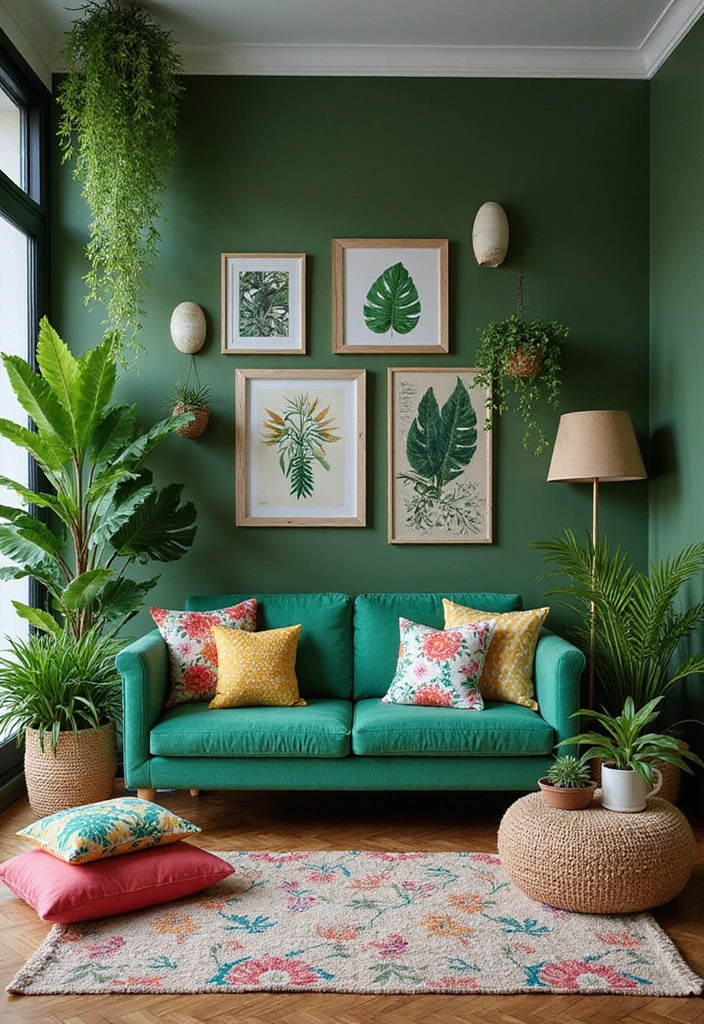 28 Easy & Stunning Green Couch Living Room Ideas for Busy Women Who Love Style - 7. Tropical Oasis