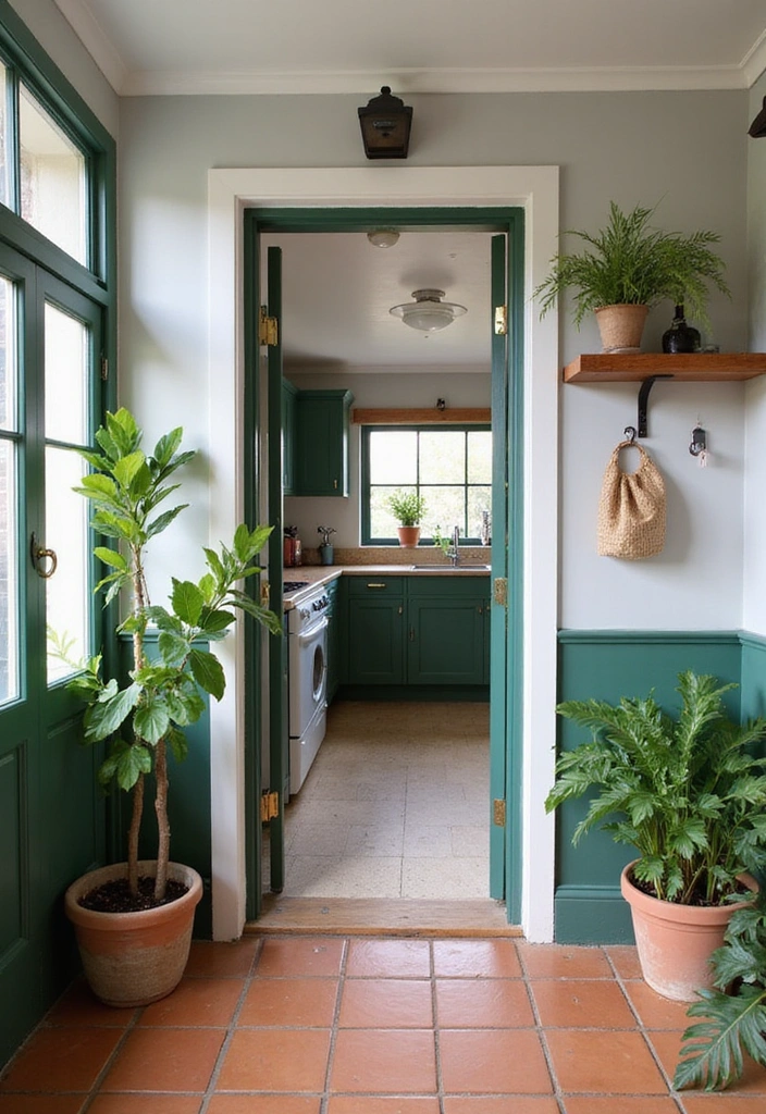Terracotta + Forest Green: 17 Kitchen Combos That Feel Like a Tuscan Dream - 15. Terracotta and Forest Green Entryway to the Kitchen