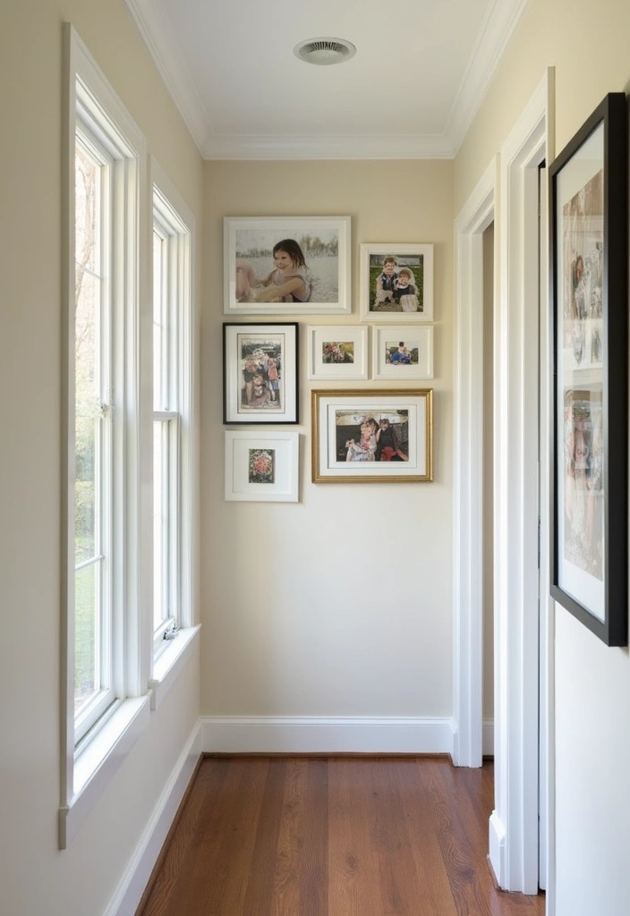 20 Jaw-Dropping Wall Trim Ideas That Will Transform Your Hallway with Two Tone Colors! - 16. Family Gallery Wall