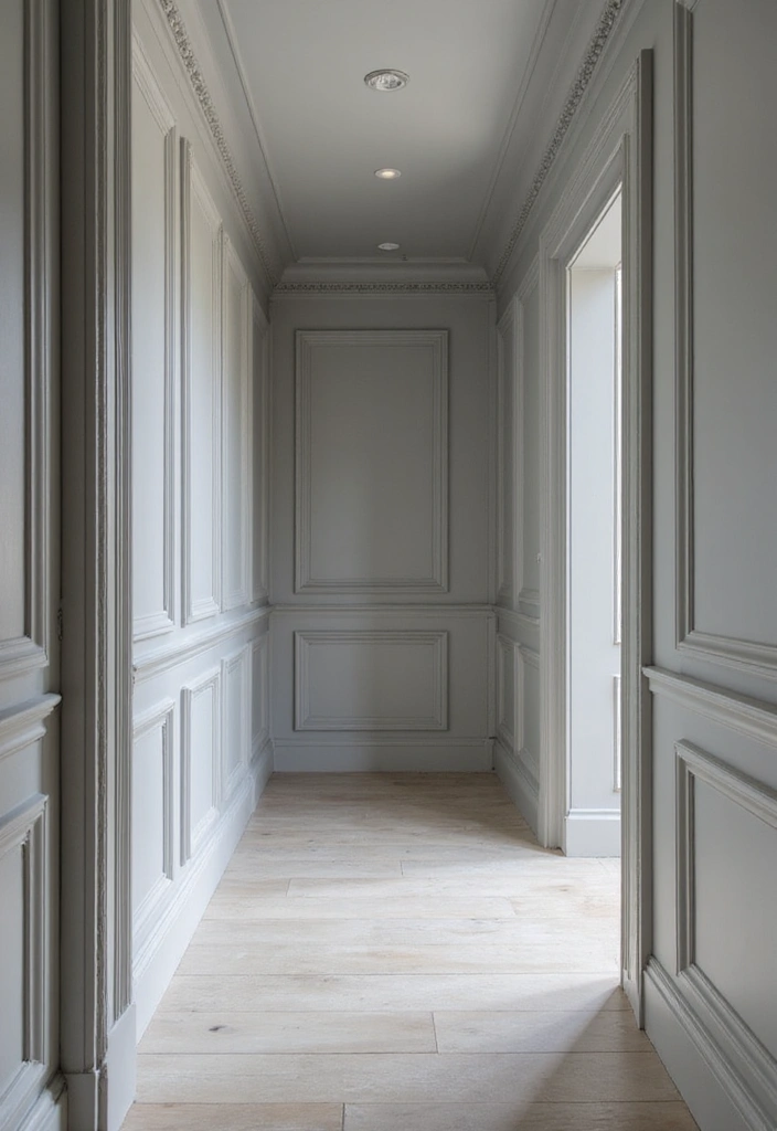 20 Jaw-Dropping Wall Trim Ideas That Will Transform Your Hallway with Two Tone Colors! - 19. Subtle Grayscale