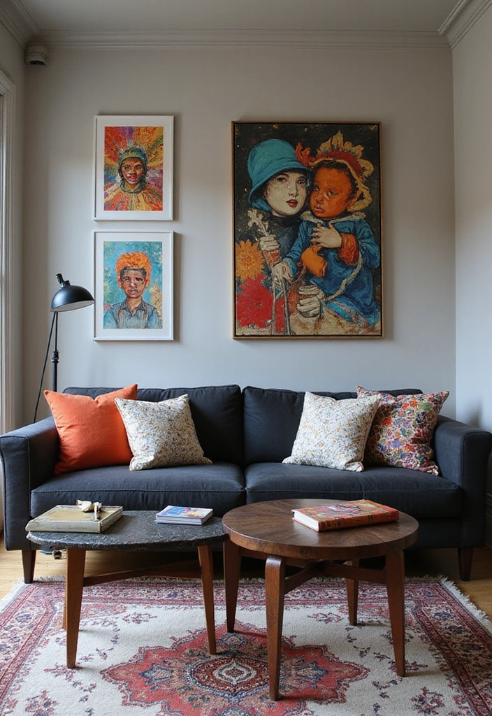26 Elegant Charcoal Sofa Ideas That Make a Statement in Your Living Room! - 10. Artistic Expressions
