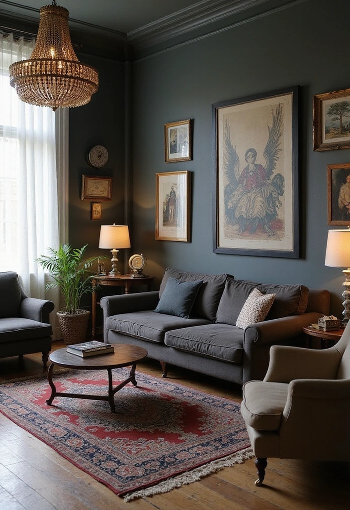 26 Elegant Charcoal Sofa Ideas That Make a Statement in Your Living Room! - 9. Vintage Aesthetics