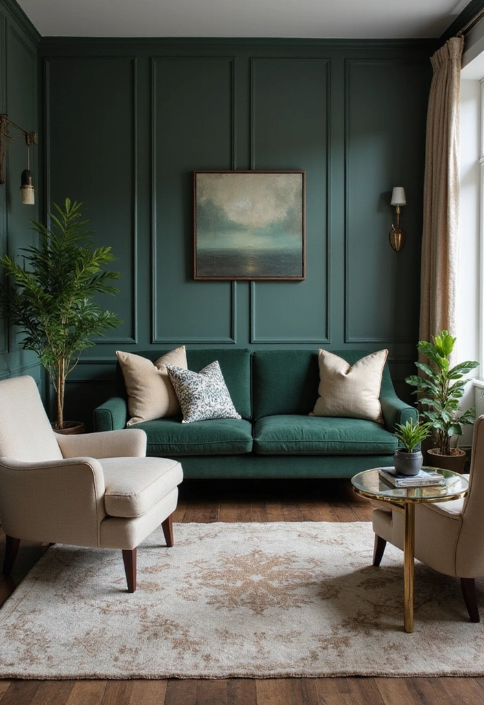 32 Dark Green Living Room Ideas for an Elegant and Cozy Vibe - 14. Elegant Couches with Dark Green Upholstery