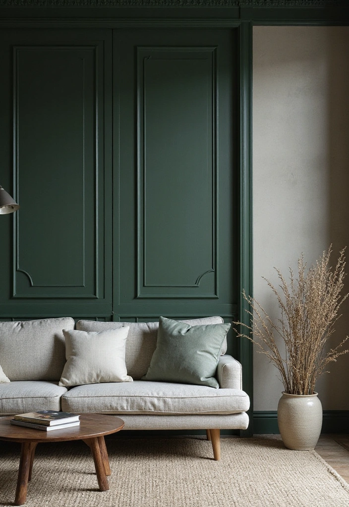 32 Dark Green Living Room Ideas for an Elegant and Cozy Vibe - 26. Dark Green with Textured Wall Treatments