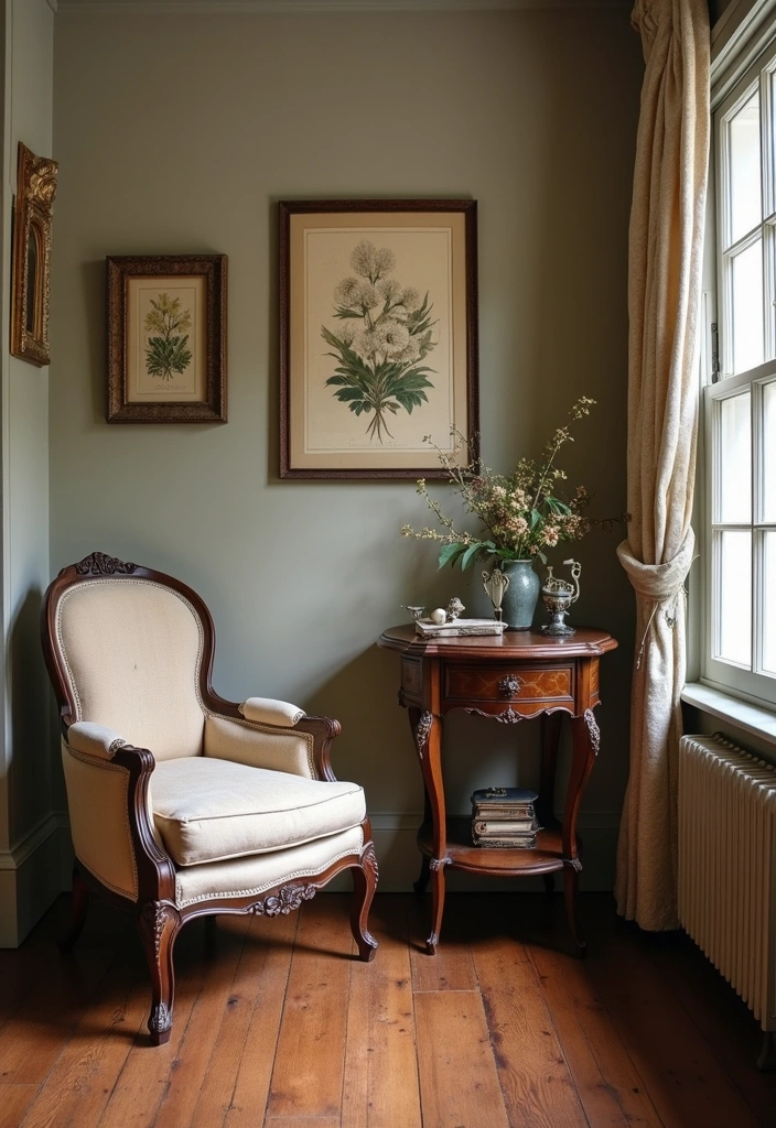 How to Mix Paint Colors and Natural Textures with Dark Wood Floors for a Balanced Look - 11. Vintage Charm with Antique Accents