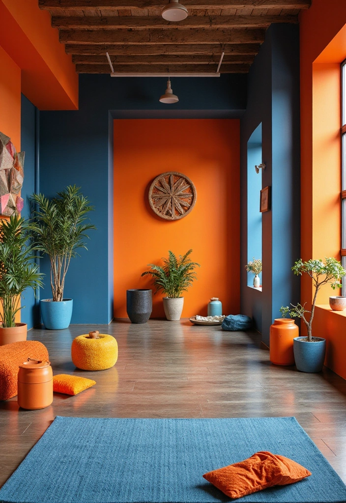 Refresh Your Home’s Look with Stunning Contrast Trim Paint Combinations - 18. Bright Orange and Cool Steel Blue
