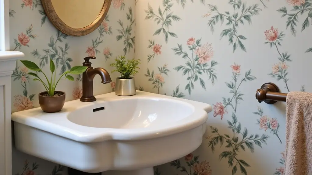 19 Elegant Half Bathroom Ideas with Pedestal Sinks and Wallpaper That Impress! - Home by Maria Faller