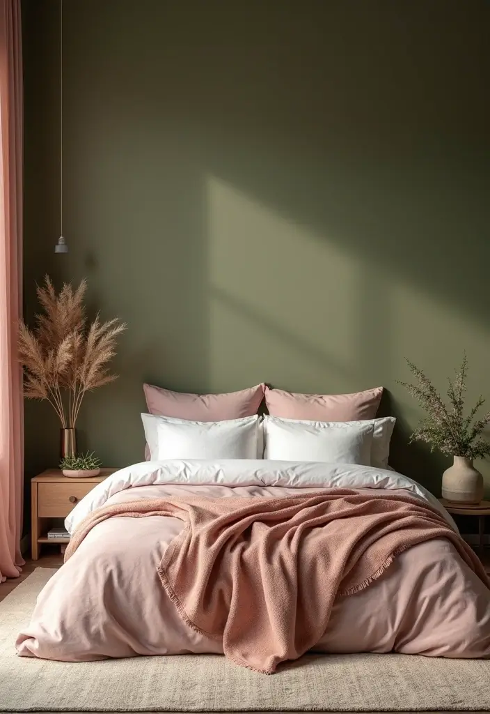 25 Luxurious Bold Color Palettes Featuring Jewel Tones & Deep Hues | Opulent Look! 💎 - 17. Olive Green and Blush Pink