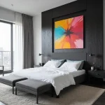27 Modern Black and White Bedroom Ideas With A Vibrant Pop Of Colorful Artwork