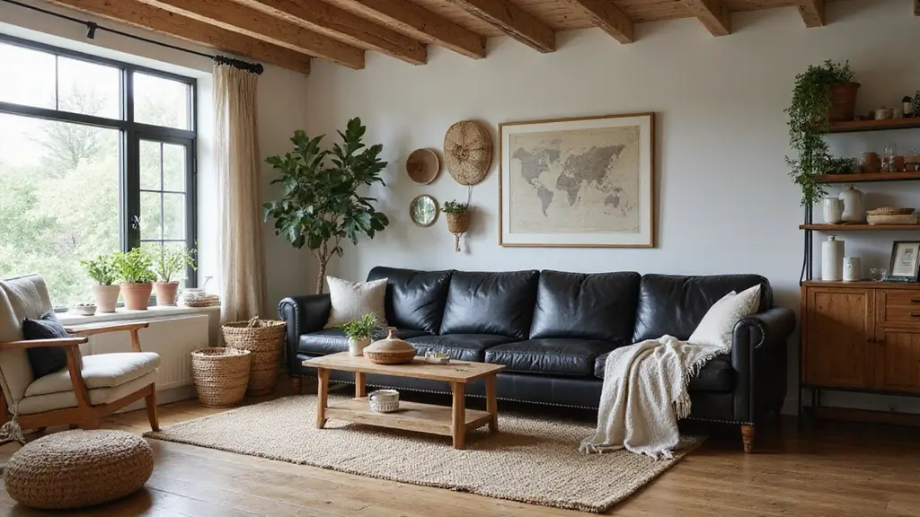 41 Elegant Farmhouse Living Room Ideas With Black Leather Couches For Luxe Style