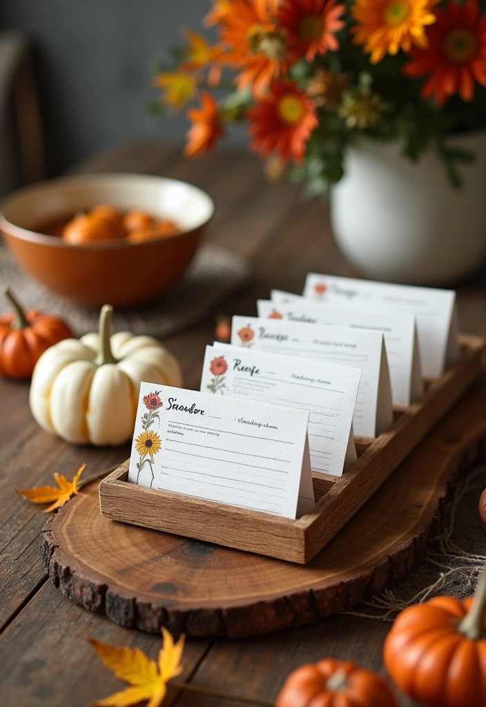 45 Cozy Farmhouse Coffee Table Fall Decor Ideas For A Warm & Inviting Living Room - 31. Handwritten Recipe Cards