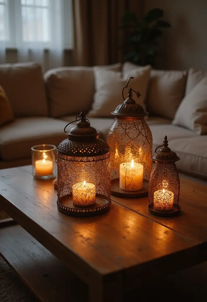 45 Cozy Farmhouse Coffee Table Fall Decor Ideas For A Warm & Inviting Living Room - 4. Warm Lighting