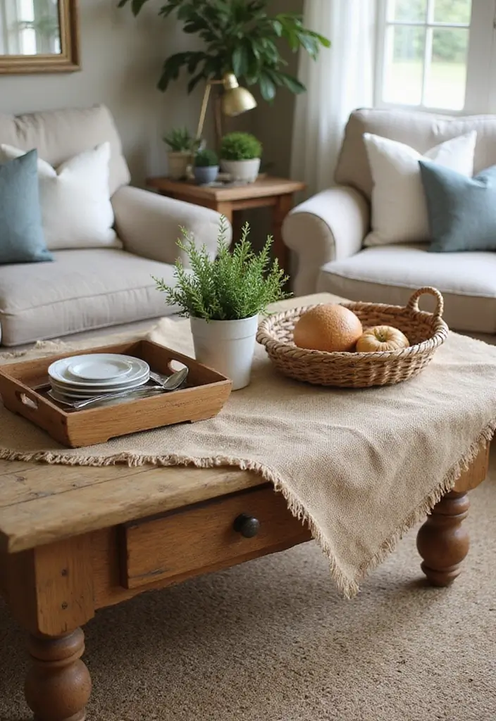 45 Cozy Farmhouse Coffee Table Fall Decor Ideas For A Warm & Inviting Living Room - 7. Earthy Textures