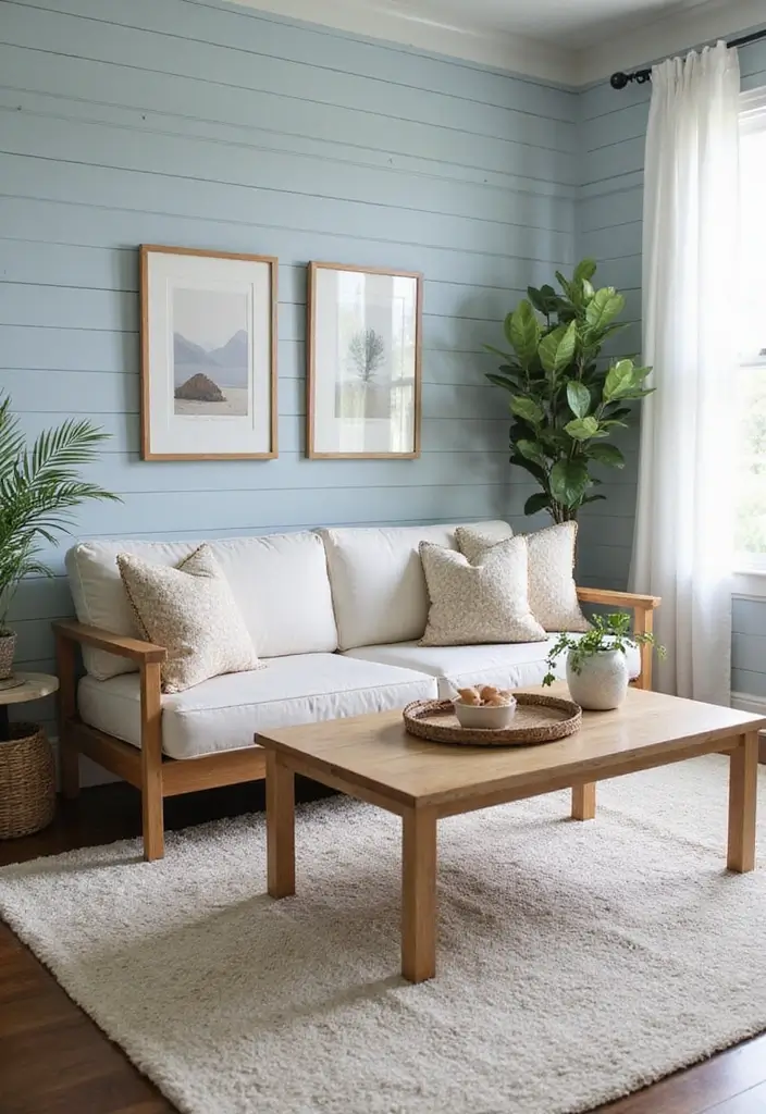 The Soothing Palette: 25 Muted Blue & Green Farmhouse Decor Ideas We Love - 1. Soft Blue Shiplap Walls