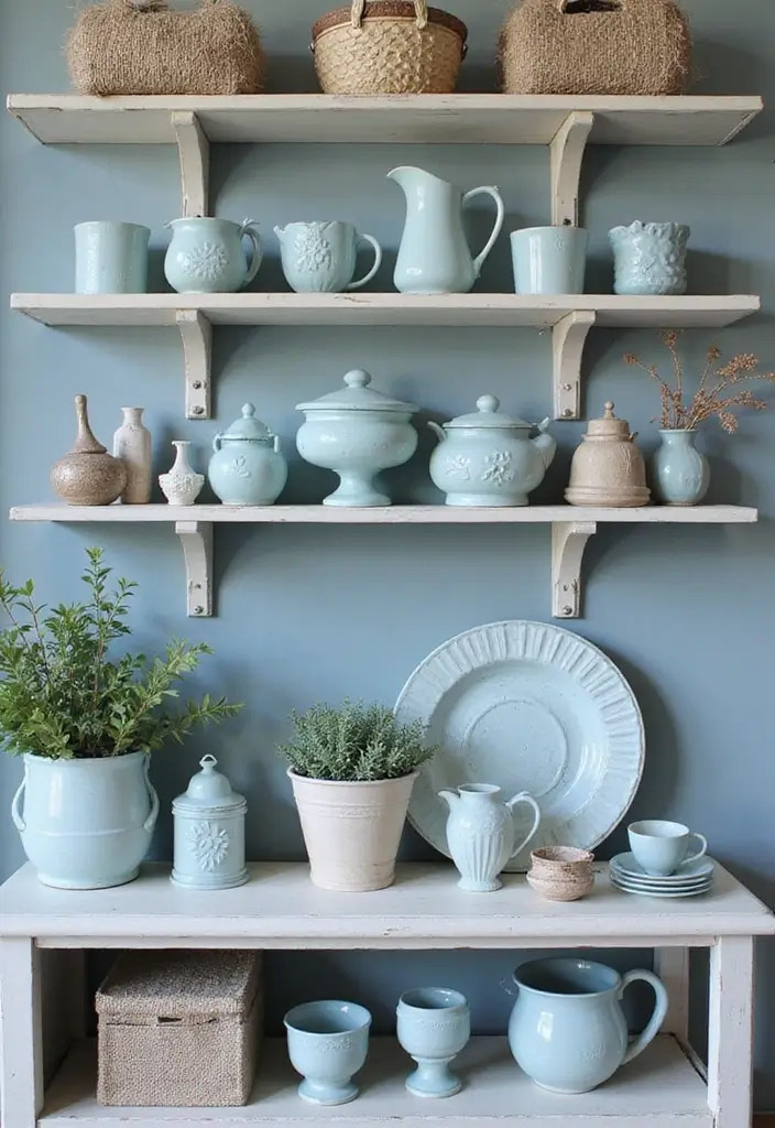 The Soothing Palette: 25 Muted Blue & Green Farmhouse Decor Ideas We Love - 10. Muted Blue Decorative Accents